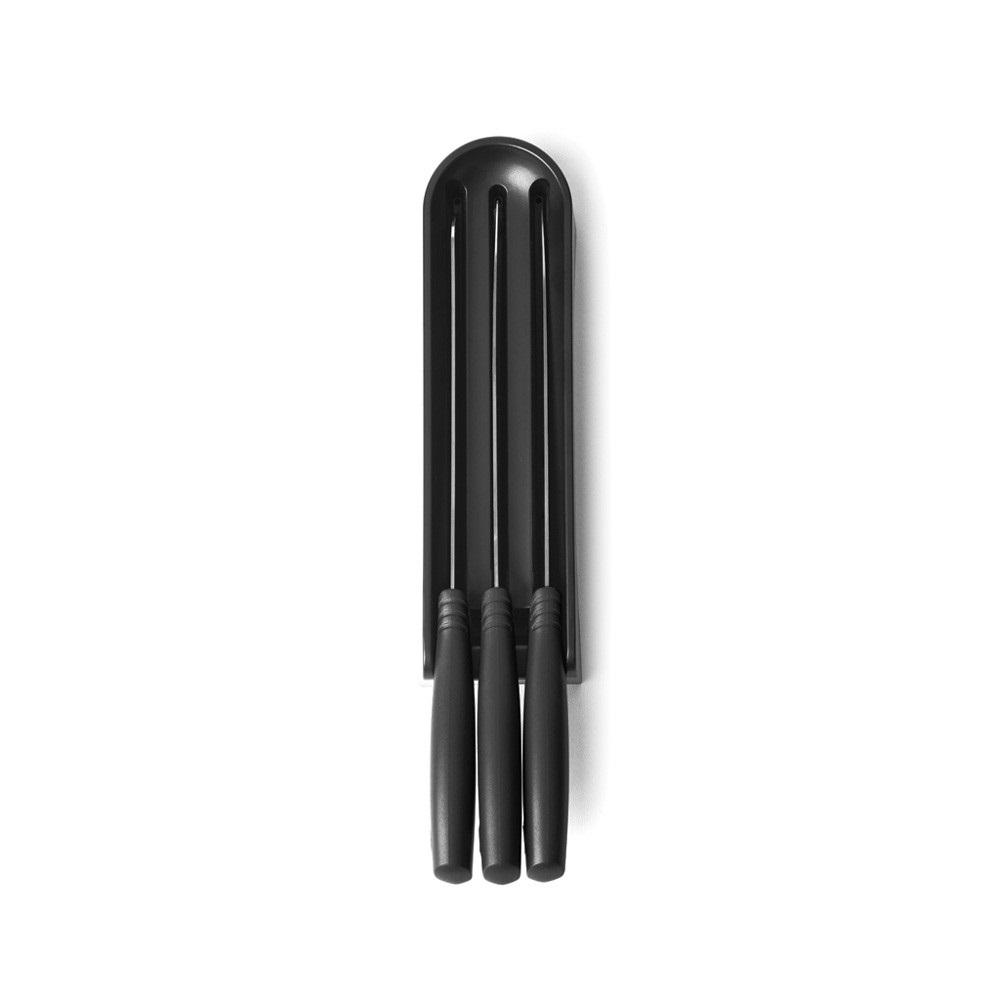 Brabantia Tasty Set di Coltelli con Ceppo - 3 Pezzi in Acciaio Inossidabile e Plastica, Dark Grey