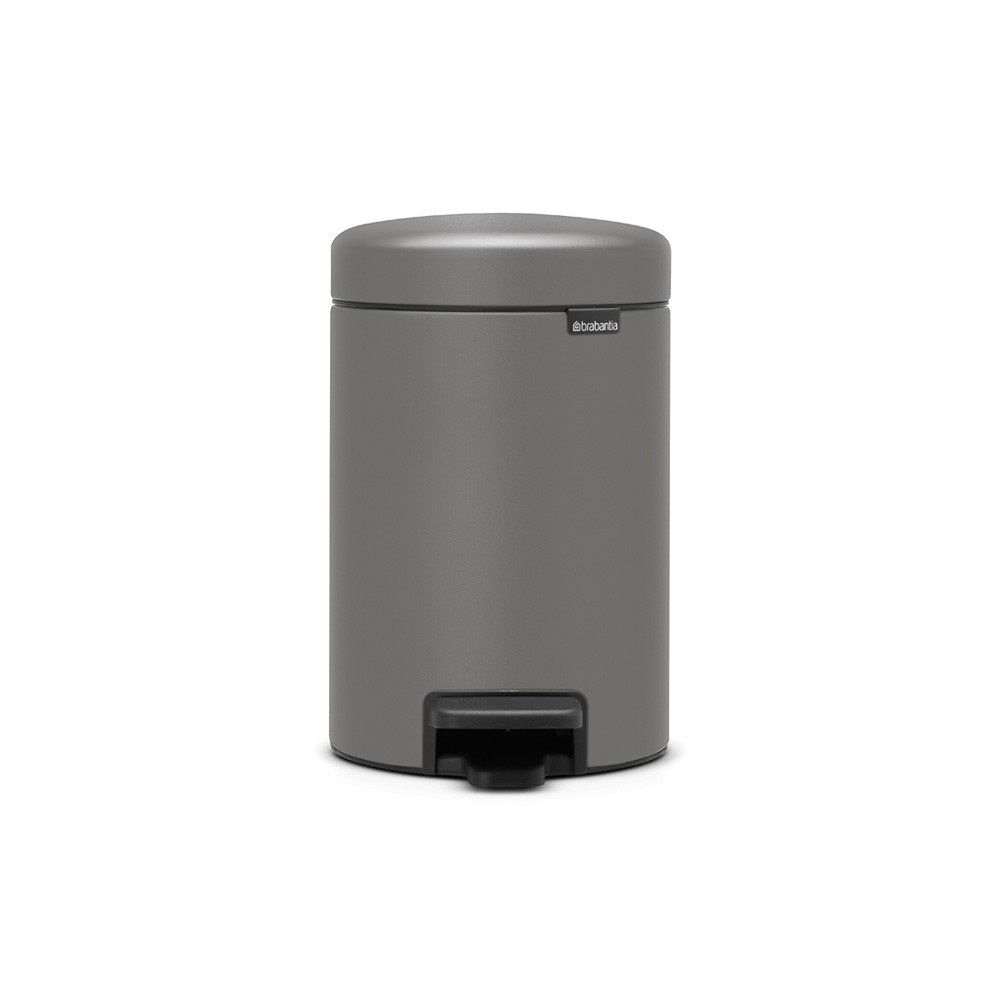 Brabantia NewIcon Pattumiera a Pedale 3 Litri - Acciaio, Grigio Mineral Concrete, Chiusura Silenziosa e Anti-Odore