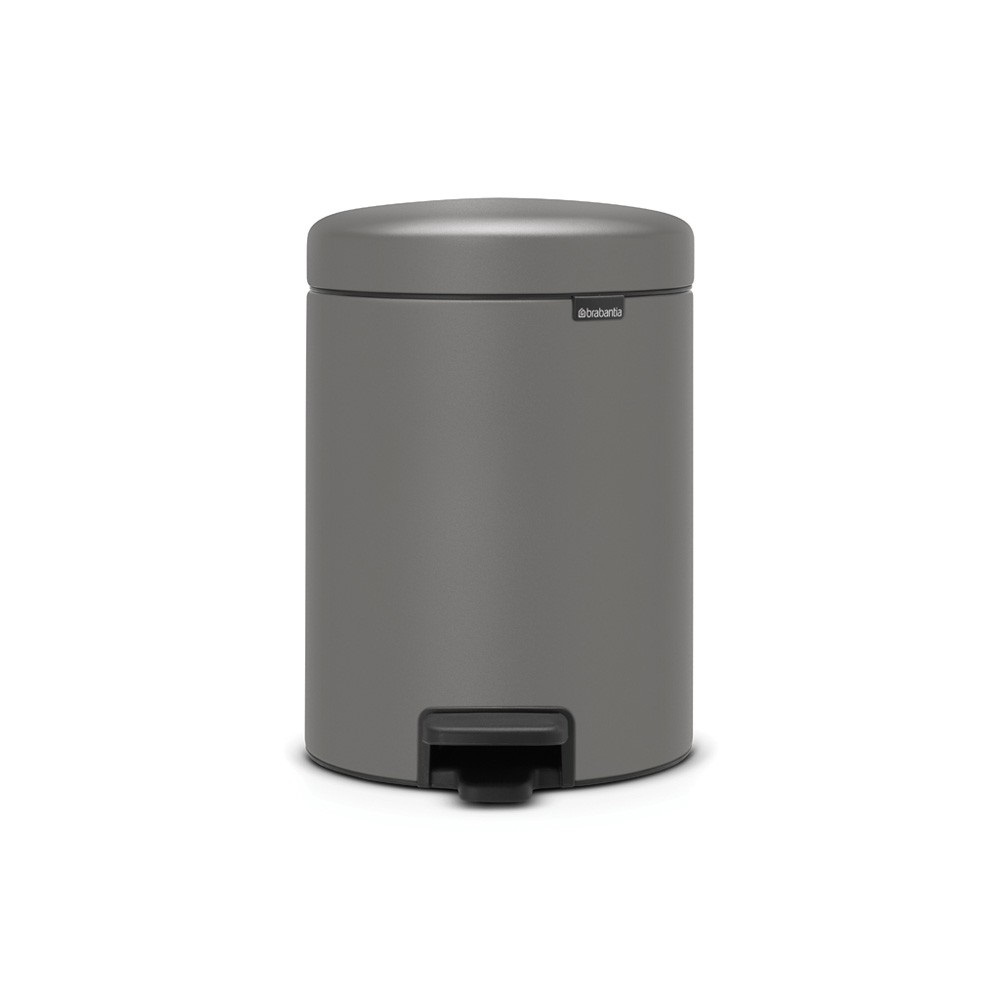 Brabantia Pattumiera a Pedale NewIcon 5 Litri in Acciaio Mineral Concrete Grey - Chiusura Silenziosa, Anti-Odore e Facile da Pulire