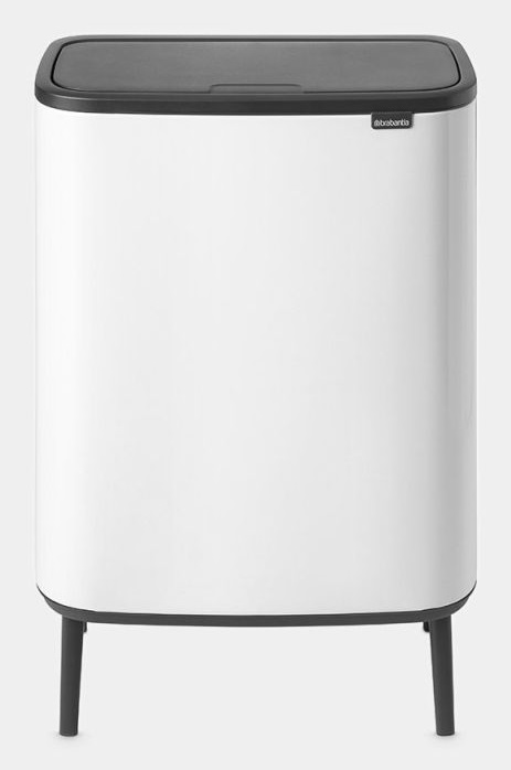 Brabantia Bo Touch Bin Hi Pattumiera 2 x 30 Litri Metallo Bianco con Chiusura Soft-Touch e Design Salvaspazio