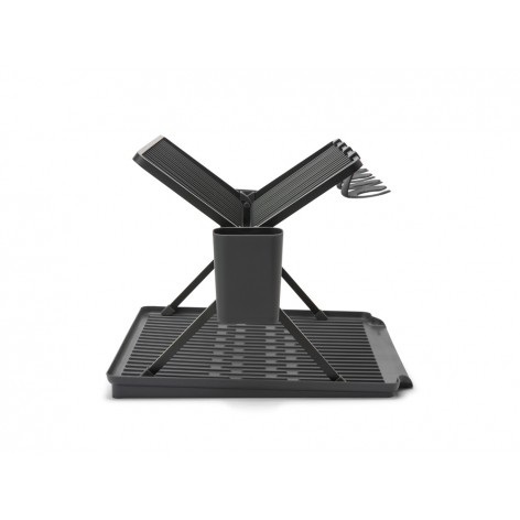 Brabantia Scolapiatti Pieghevole Grande Nero - Fino a 17 piatti, Struttura Pieghevole e Vassoio Inclinato