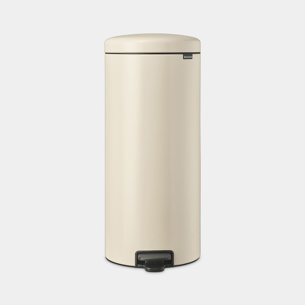 Brabantia NewIcon Pattumiera a Pedale 30L Rotondo Beige - Coperchio Soft-Touch, Secchio Rimovibile, Antiscivolo