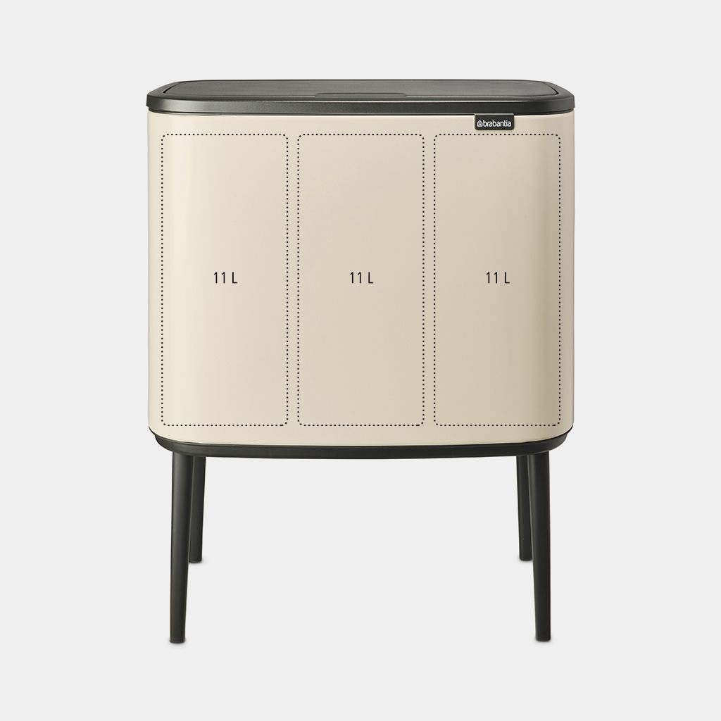 Brabantia Bo Touch Bin Pattumiera Doppio Secchio 23 11L o 3x11L Soft Beige - Apertura Soft-Touch, Secchio Interno Rimovibile, Sacchetti Inclusi, Dimensioni 54 x 31 x 68 cm
