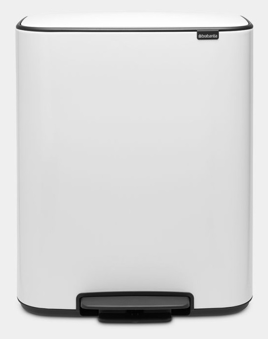 Brabantia Pattumiera a Pedale Bo, 60 Litri, in Acciaio Bianco con Chiusura Silenziosa e Secchio Rimovibile