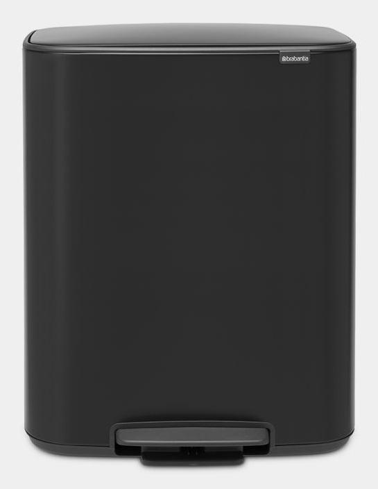 Brabantia Bo Pedal Bin Pattumiera da Cucina, 60 Litri, Acciaio Nero Opaco, Chiusura Morbida e Funzionamento a Pedale