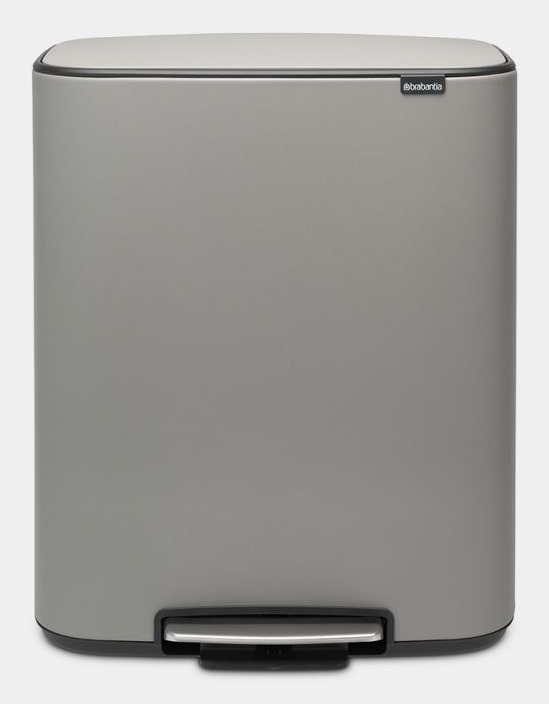Brabantia Bo Pedal Bin Pattumiera 2 x 30 Litri in Acciaio - Mineral Concrete Grey per Raccolta Differenziata