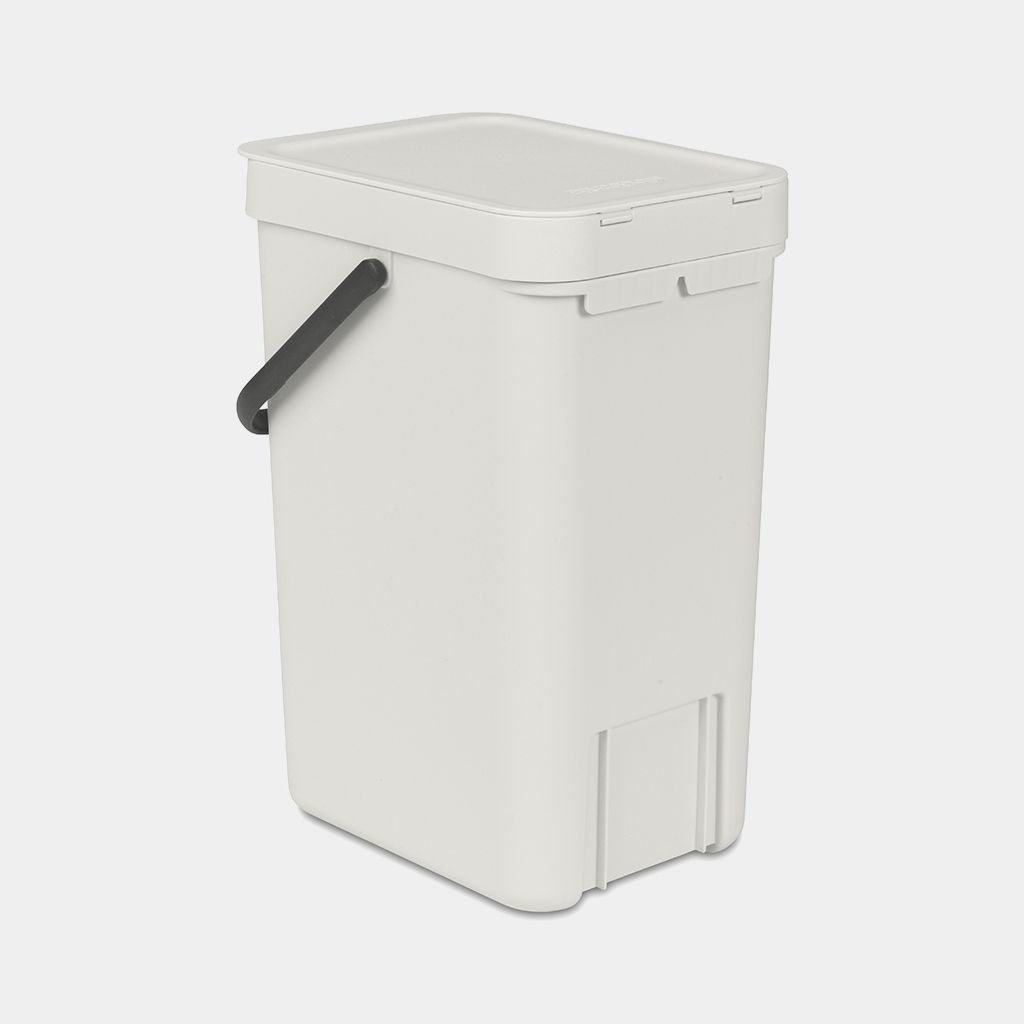 Brabantia Pattumiera Sort & Go 12L - Cestino per Raccolta Differenziata Grigio Chiaro con Coperchio Aperto e Maniglia - Montabile a Parete o Sotto la Cucina