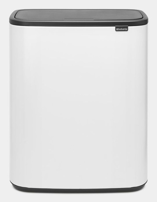 Brabantia Bo Touch Bin Pattumiera 2 x 30 Litri - Metallo Bianco con Chiusura Soft-Touch e Design Salvaspazio
