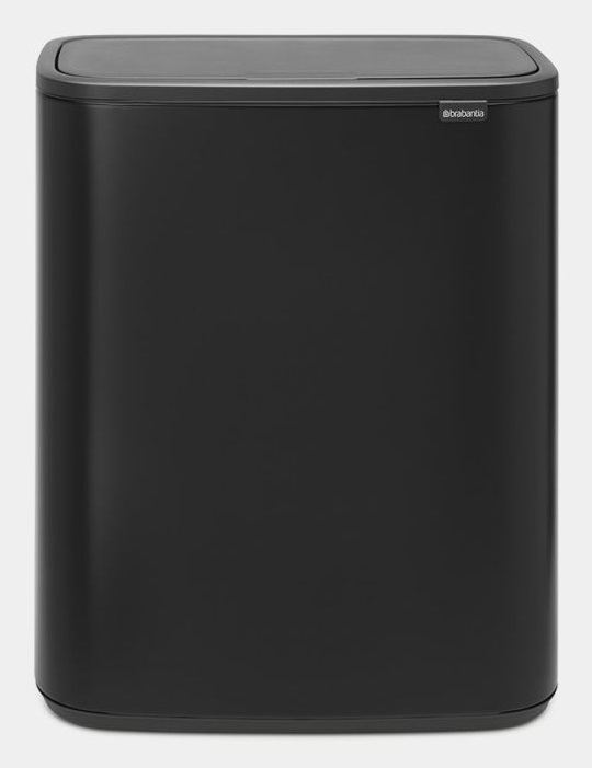 Brabantia Bo Touch Bin Pattumiera 2 x 30 L Nero Opaco - Chiusura Soft-Touch, Design Salvaspazio