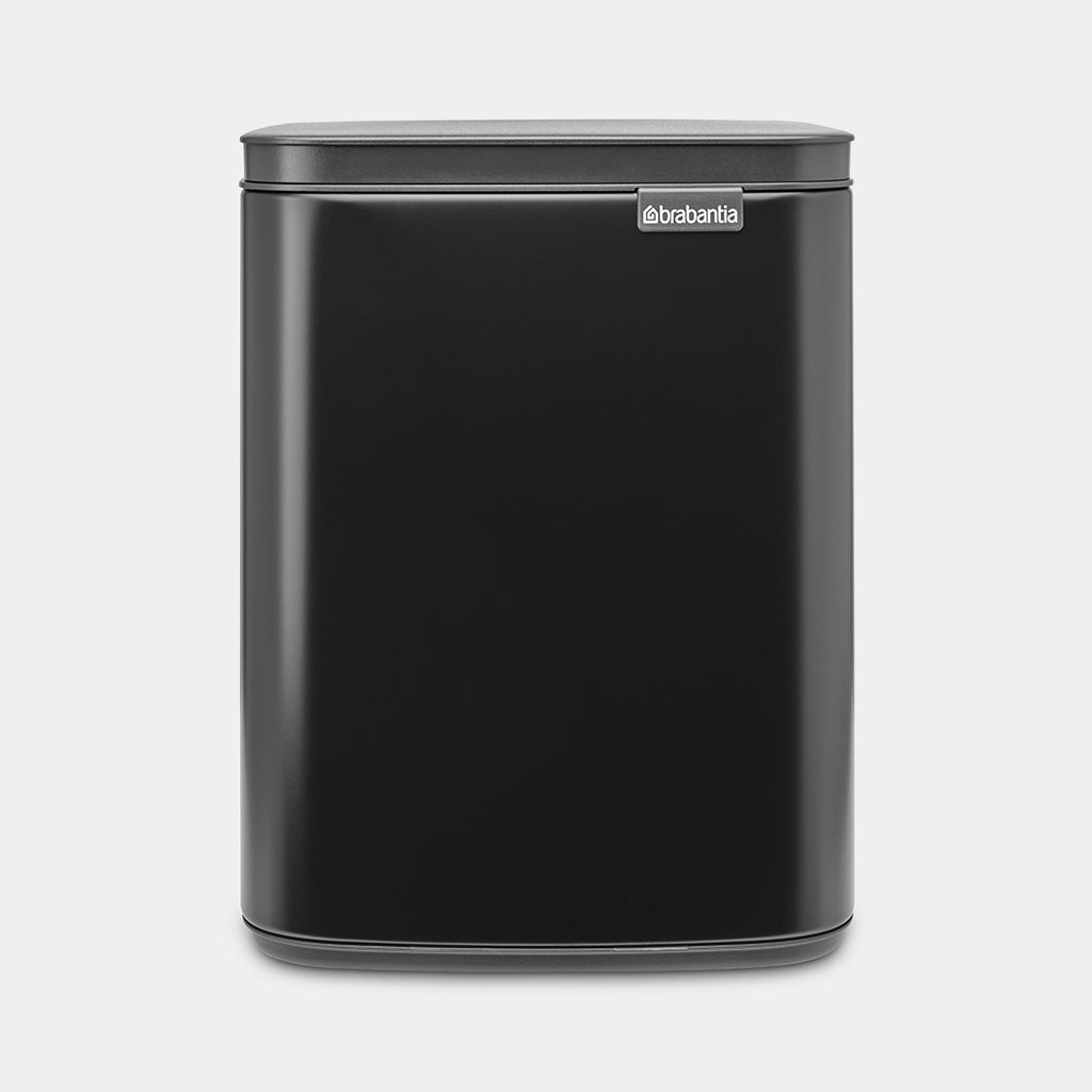 Brabantia Pattumiera Bo 7L Rettangolare in Acciaio Nero Opaco - Apertura Soft, Igienica e Appendibile