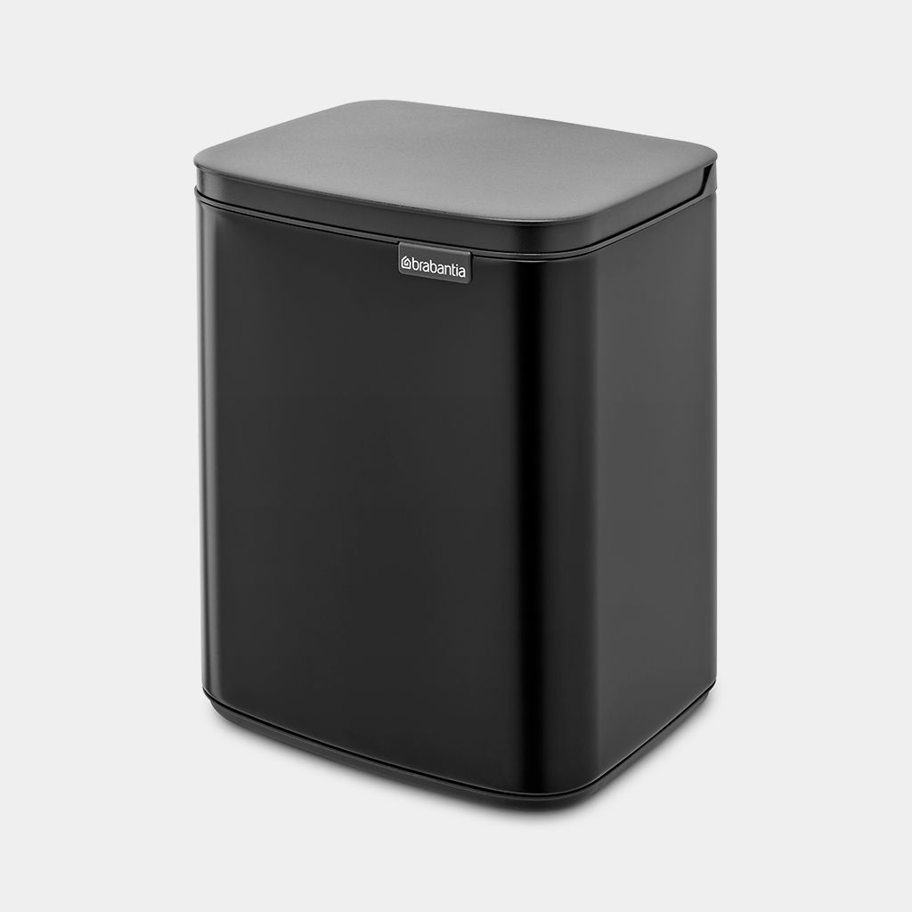 Brabantia Pattumiera Bo 7L Rettangolare in Acciaio Nero Opaco - Apertura Soft, Igienica e Appendibile