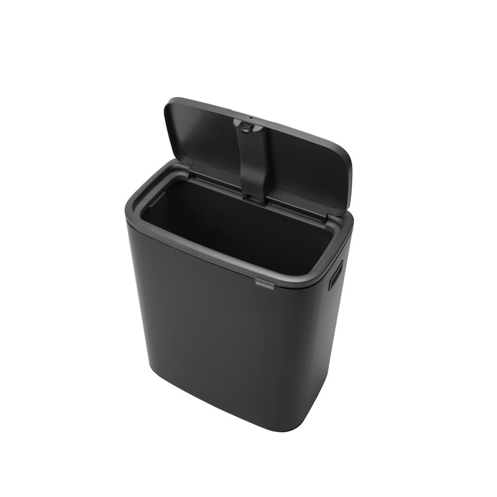 Brabantia Bo Touch Bin Pattumiera 60 L Metallo Nero Opaco - Chiusura Soft-Touch e Design Salva-spazio