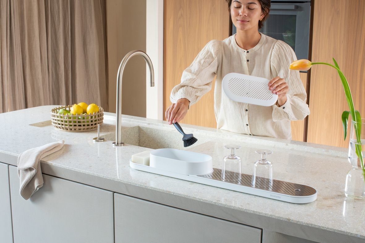 Brabantia SinkStyle Set di 2 Organizer con Vassoio di Asciugatura - Colore Mineral Fresh White