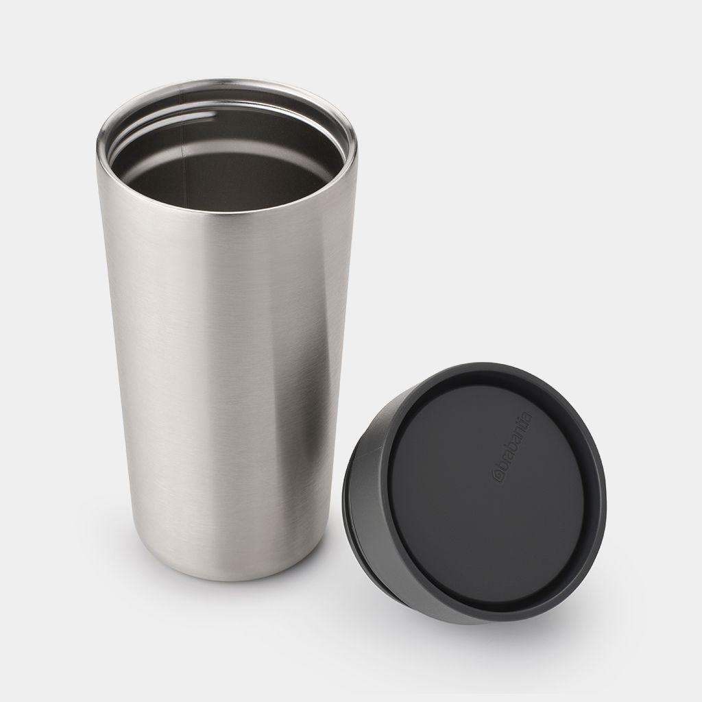 Brabantia Make & Take Tazza Termica 360 ml Dark Grey, Acciaio Inox, Coperchio Smart Click, Mantiene Calde le Bevande per 6 Ore e Fredde per 8 Ore