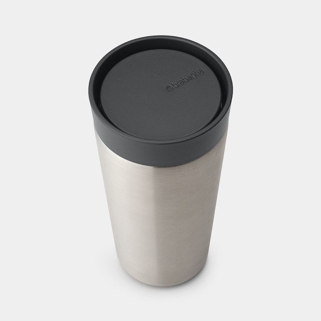 Brabantia Make & Take Tazza Termica 360 ml Dark Grey, Acciaio Inox, Coperchio Smart Click, Mantiene Calde le Bevande per 6 Ore e Fredde per 8 Ore