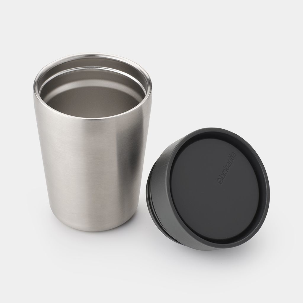 Brabantia Make & Take Tazza Termica 200 ml Dark Grey, Acciaio Inox, Coperchio Smart Click