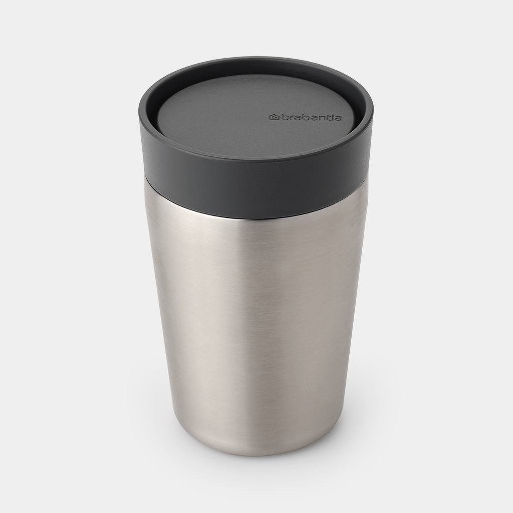 Brabantia Make & Take Tazza Termica 200 ml Dark Grey, Acciaio Inox, Coperchio Smart Click