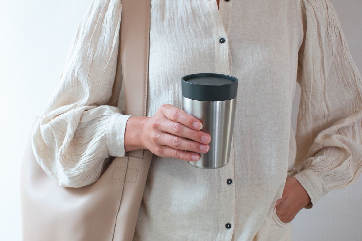 Brabantia Make & Take Tazza Termica 200 ml Dark Grey, Acciaio Inox, Coperchio Smart Click