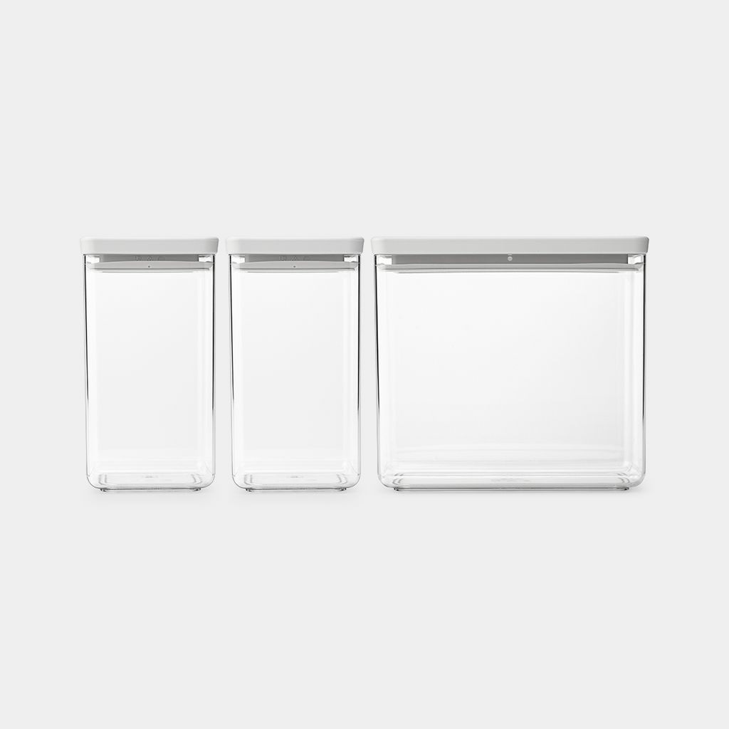 Brabantia TASTY Set di 3 Contenitori Impilabili Ermetici - 2 x 1,6L 1 x 3,5L - Grigio Chiaro