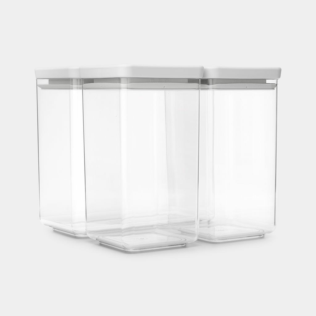 Brabantia TASTY Set di 3 Contenitori Impilabili Ermetici - 2 x 1,6L 1 x 3,5L - Grigio Chiaro