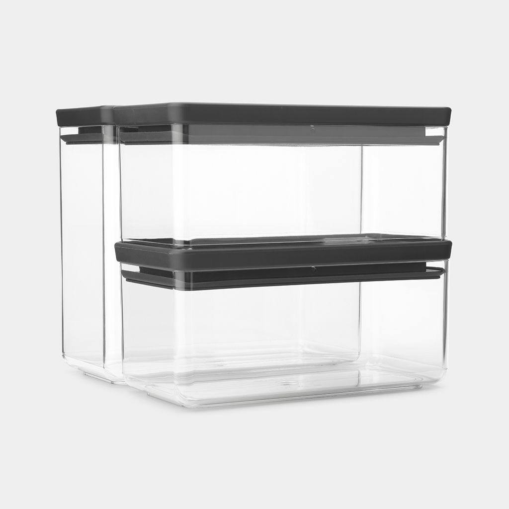 Brabantia Tasty Set di Contenitori Impilabili Ermetici da Cucina - 1,5L e 3,5L in Grigio Scuro