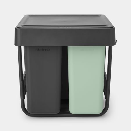 Brabantia Sort & Go Pattumiera estraibile 10 10 20L con tripli scomparti per raccolta differenziata - Grey & Green