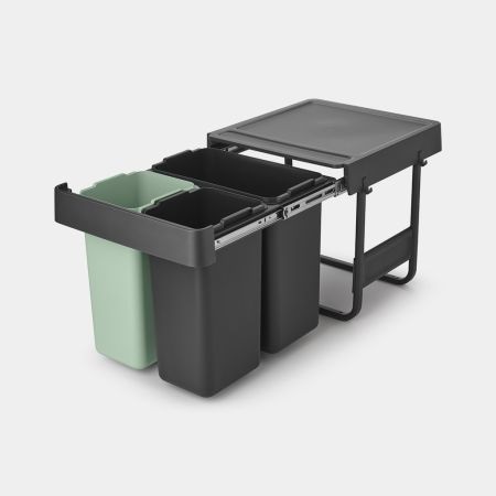 Brabantia Sort & Go Pattumiera estraibile 10 10 20L con tripli scomparti per raccolta differenziata - Grey & Green
