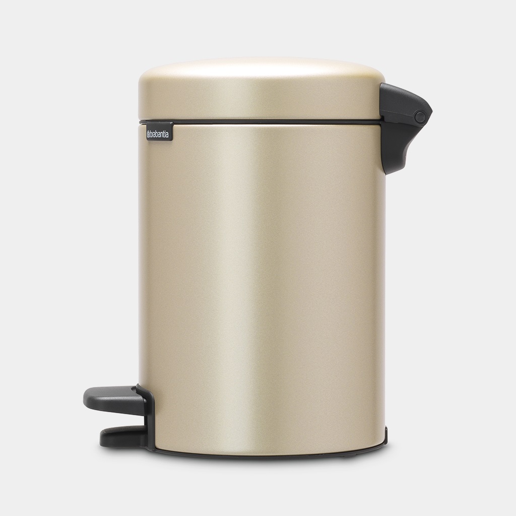 Brabantia NewIcon Pattumiera a Pedale da Bagno 3 Litri in Metallic Gold - Design Compatto con Coperchio Soft-Close