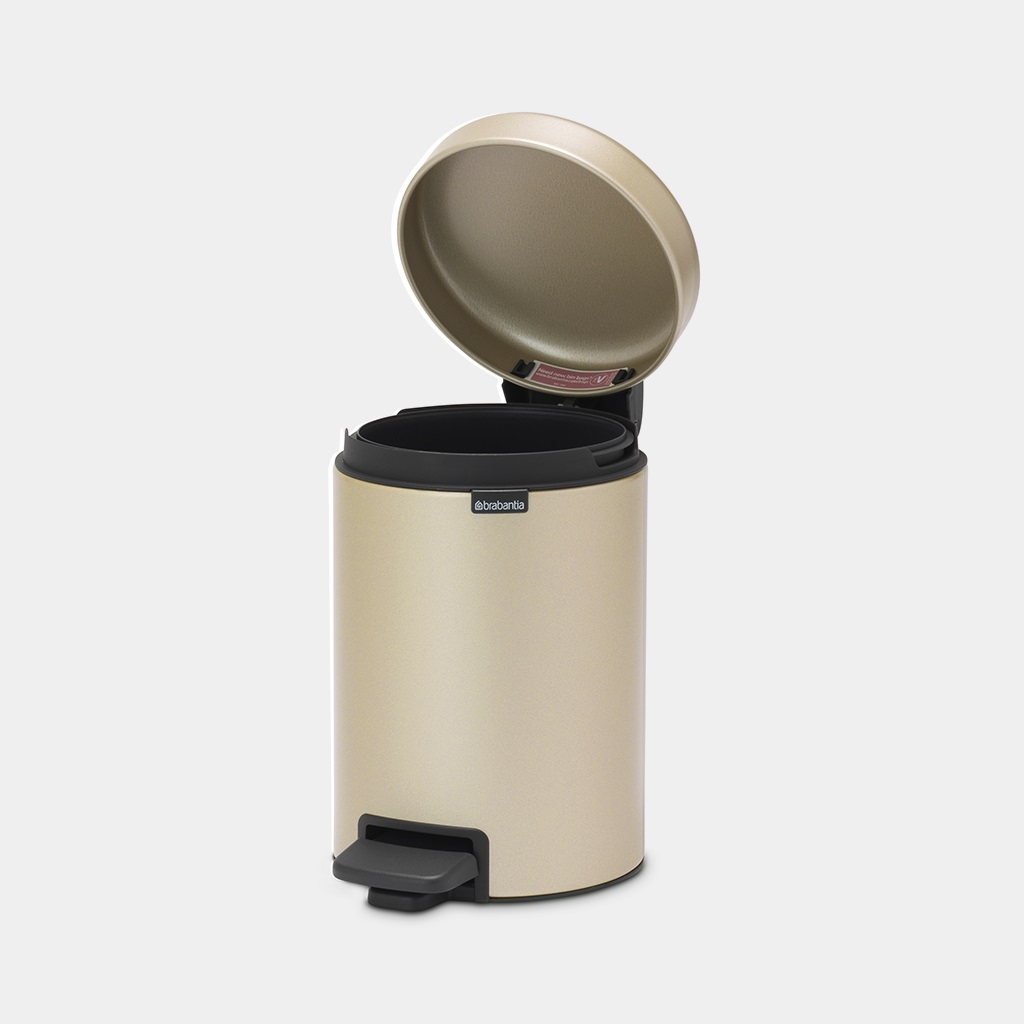 Brabantia NewIcon Pattumiera a Pedale da Bagno 3 Litri in Metallic Gold - Design Compatto con Coperchio Soft-Close