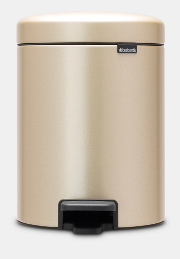 Brabantia NewIcon Pattumiera a Pedale 12L Champagne - Coperchio Soft-Close, Antiodore, Base Antiscivolo