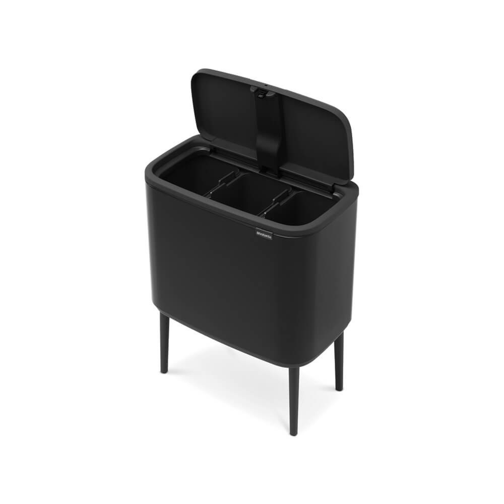 Brabantia Bo Touch Bin Pattumiera 3 x 11 Litri Metallo Nero Opaco - Design Elegante con Chiusura Soft-Touch