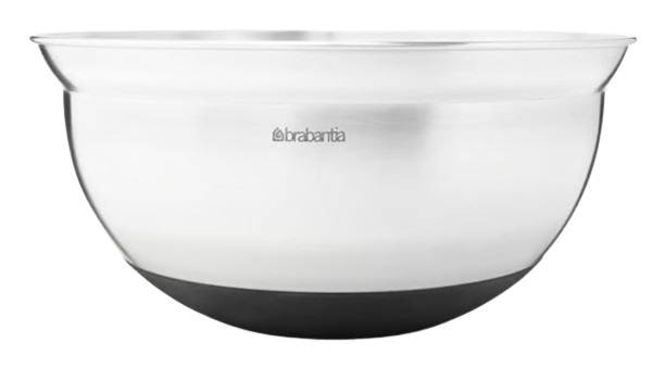 Brabantia Mixing Bowl Ciotola Graduata 3L con Base in Silicone Antiscivolo, Diametro 26 cm, Acciaio Inox Satinato