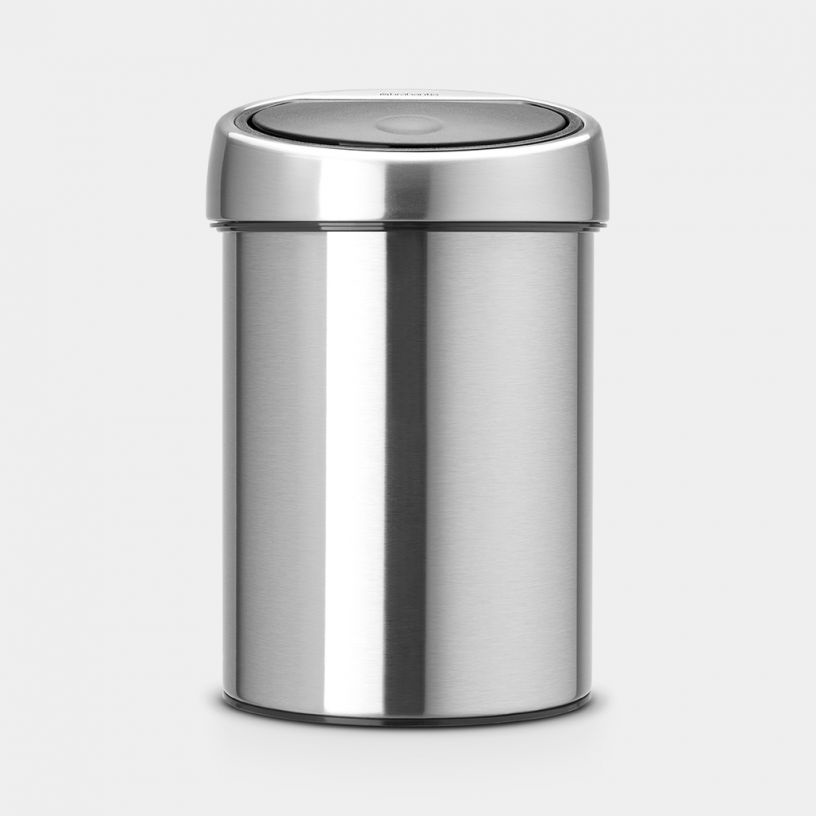 Brabantia Touch Bin Pattumiera 3 L Inox Satinato e Lucido con Meccanismo Soft-Touch e Supporto a Parete