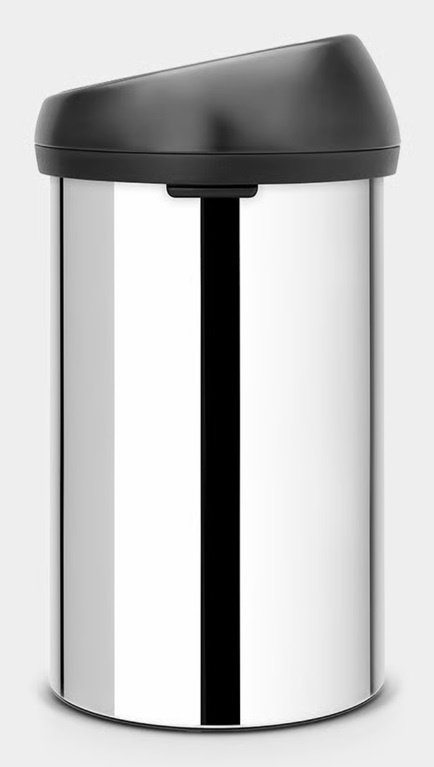 Brabantia Touch Bin Pattumiera in Acciaio Inox Lucido, 60 L, Coperchio Nero Opaco, Apertura XXL e Meccanismo Soft-Touch