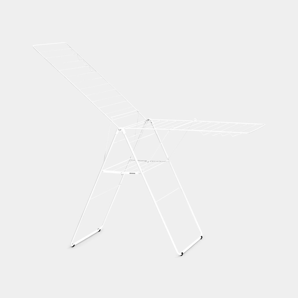 Brabantia HangOn Stendibiancheria da Pavimento in Acciaio Bianco Fresco, 25 Metri, Altezza Regolabile, Fino a Due Carichi di Biancheria