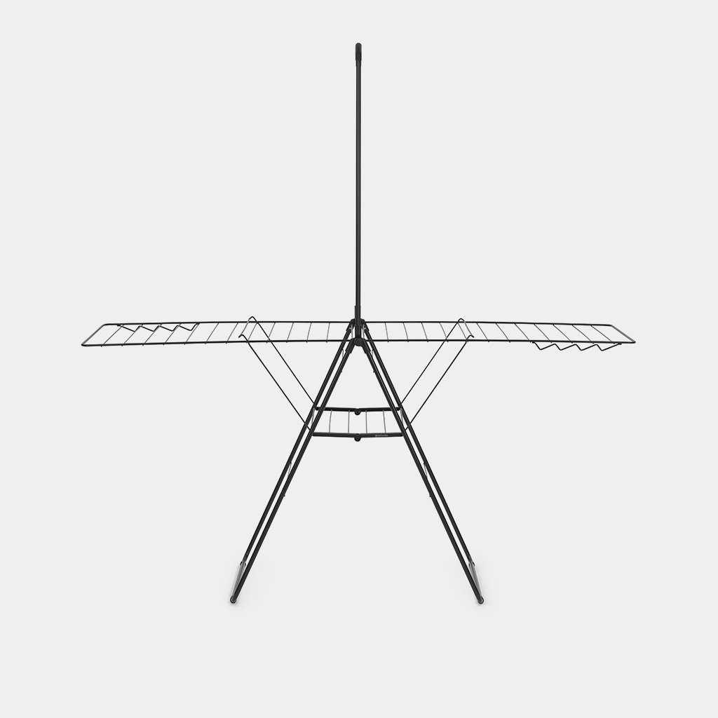 Brabantia Stendibiancheria T-model 403521 - 25 Metri di Spazio di Asciugatura, Nero Opaco, con Asta per Appendere e Capacità Fino a Tre Carichi di Lavatrice