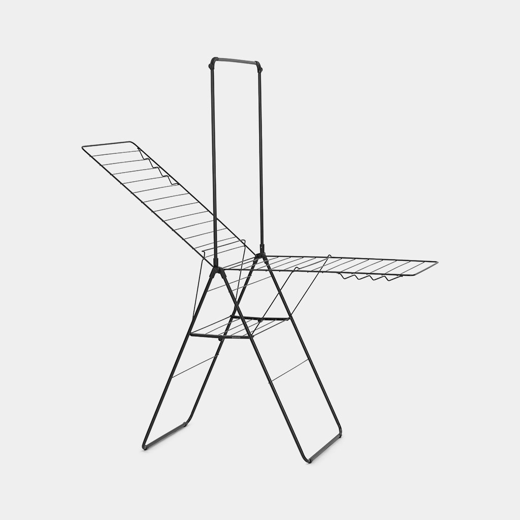 Brabantia Stendibiancheria T-model 403521 - 25 Metri di Spazio di Asciugatura, Nero Opaco, con Asta per Appendere e Capacità Fino a Tre Carichi di Lavatrice