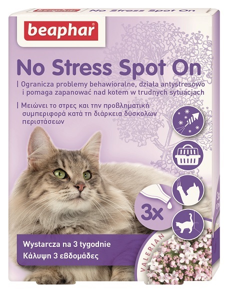 Beaphar No Stress Spot On - Calming Drops per gatti 3x0.4ml, aiuta a calmare e ridurre i problemi comportamentali con estratto naturale di Valeriana