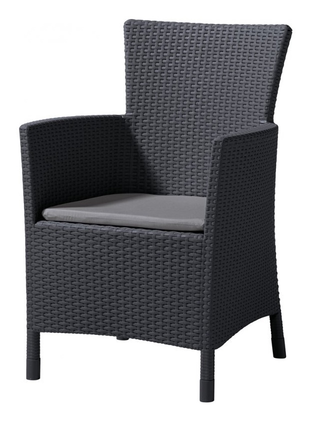 Keter Poltrona Iowa in Resina Effetto Rattan Grafite con Cuscino - Dimensioni 60 x 62 x 89 cm