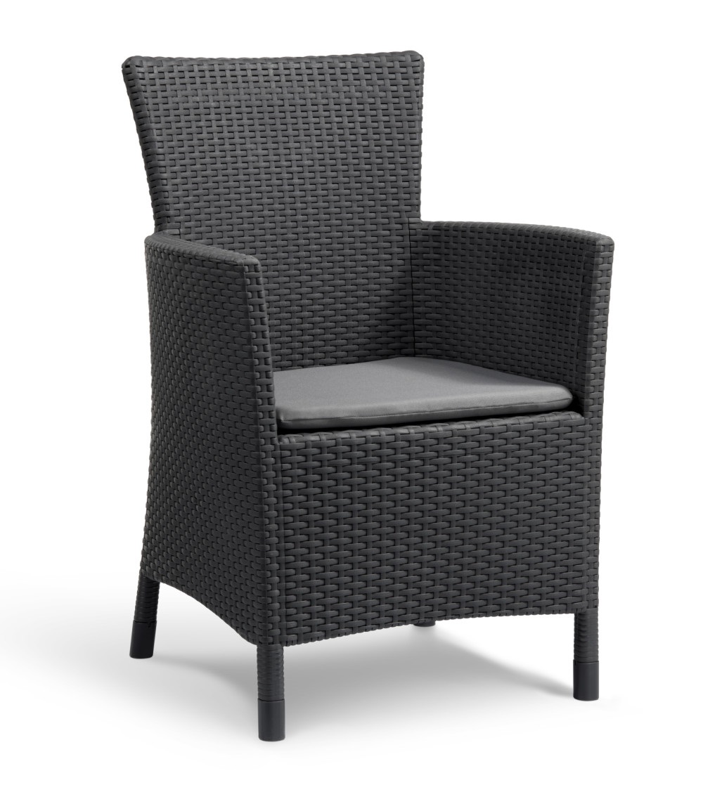 Keter Iowa Balcony Set da Giardino Grafite - 2 Poltrone Ergonomiche con Cuscini e Tavolino Contenitore