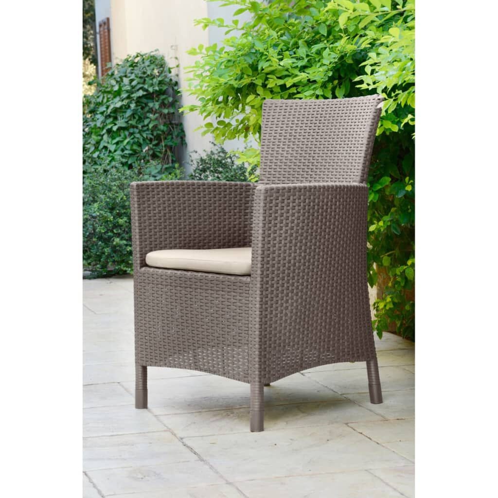 Keter Iowa Balcony Set - Set da Giardino in Resina Cappuccino con 2 Poltrone e Tavolino, Cuscini Inclusi