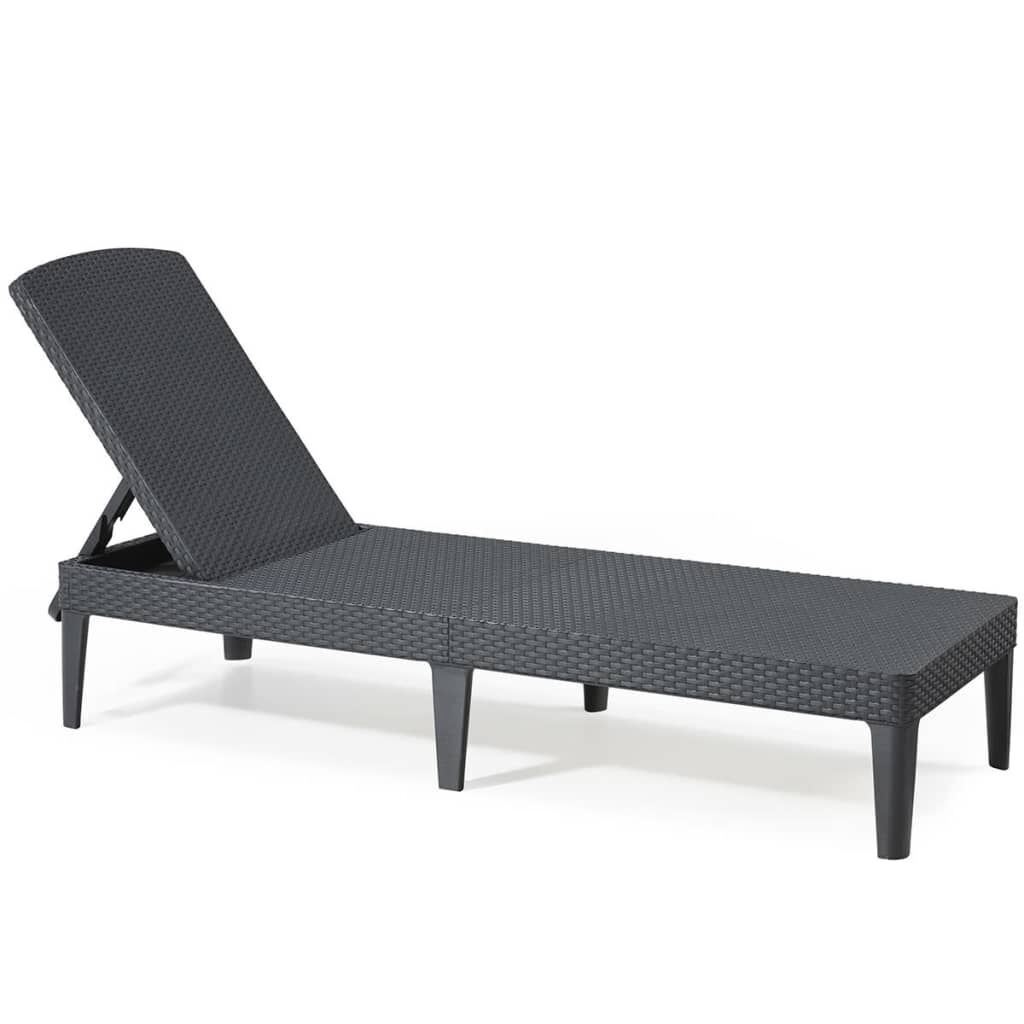 Keter Lettino Prendisole Jaipur Grafite - Resina Effetto Rattan, Schienale Reclinabile in 4 Posizioni, 187,5x58x29 cm