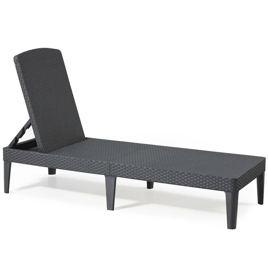 Keter Lettino Prendisole Jaipur Grafite - Resina Effetto Rattan, Schienale Reclinabile in 4 Posizioni, 187,5x58x29 cm