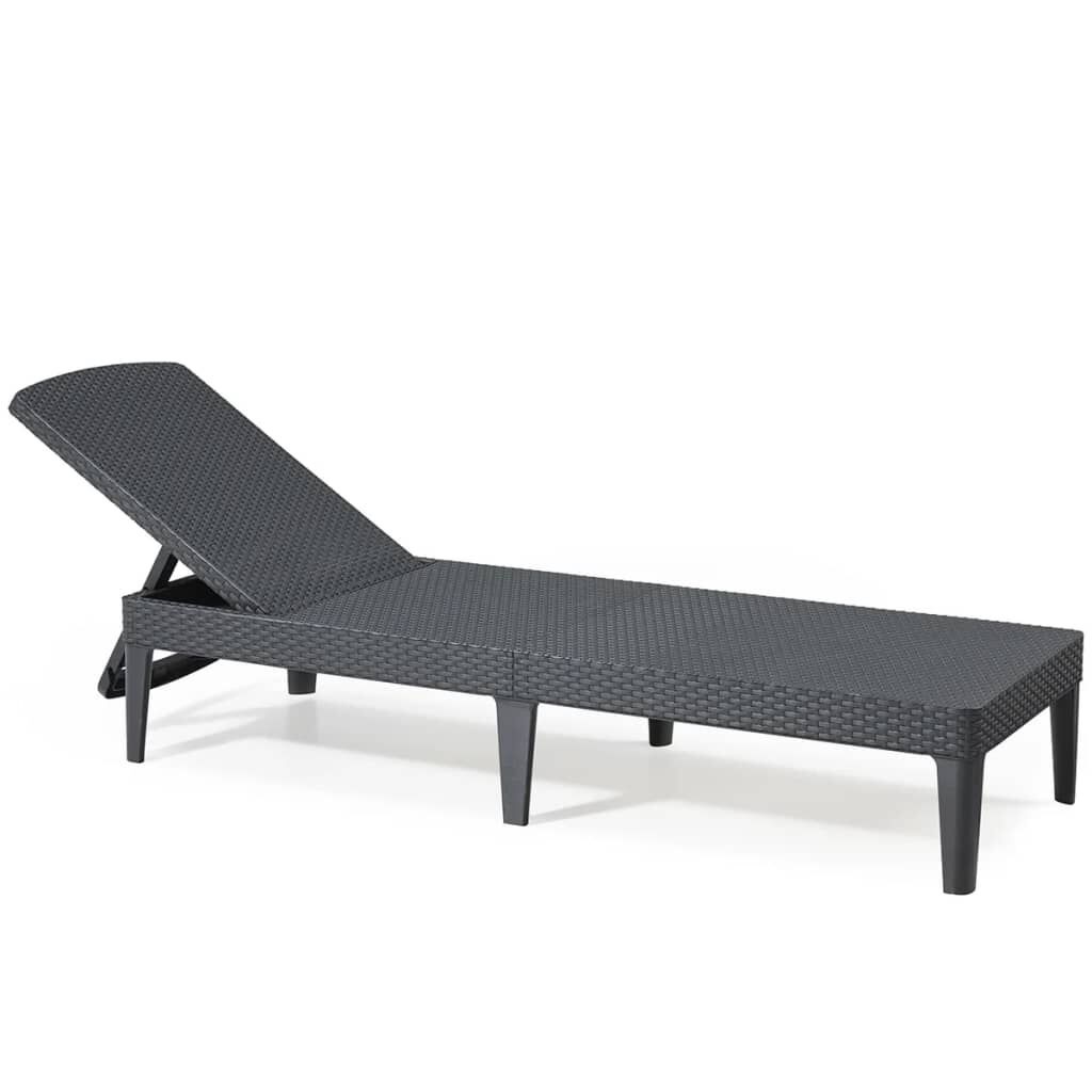 Keter Lettino Prendisole Jaipur Grafite - Resina Effetto Rattan, Schienale Reclinabile in 4 Posizioni, 187,5x58x29 cm