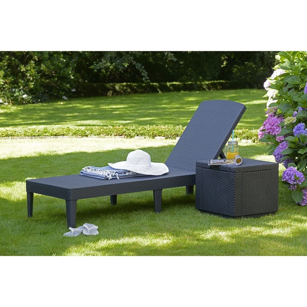 Keter Lettino Prendisole Jaipur Grafite - Resina Effetto Rattan, Schienale Reclinabile in 4 Posizioni, 187,5x58x29 cm