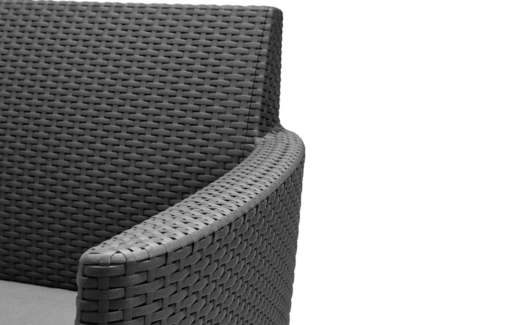 Keter Salemo Lounge Set - Set Mobili da Giardino in Rattan con Divano a 2 Posti, 2 Poltrone e Tavolino Contenitore, Colore Grafite