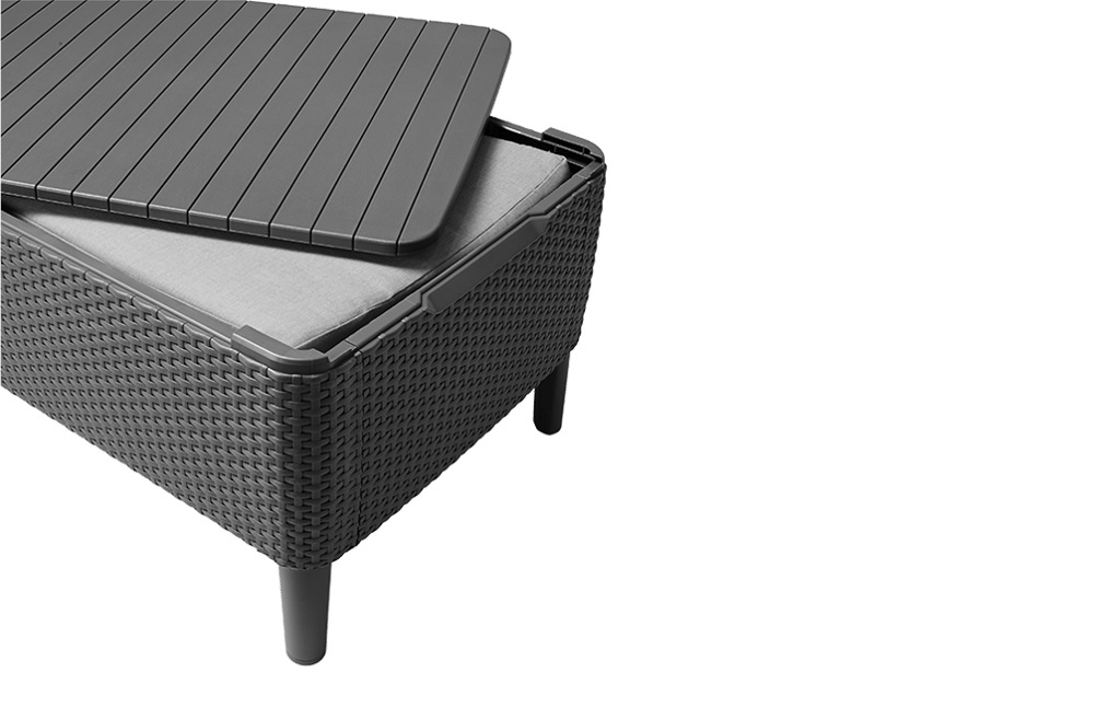 Keter Salemo Lounge Set - Set Mobili da Giardino in Rattan con Divano a 2 Posti, 2 Poltrone e Tavolino Contenitore, Colore Grafite