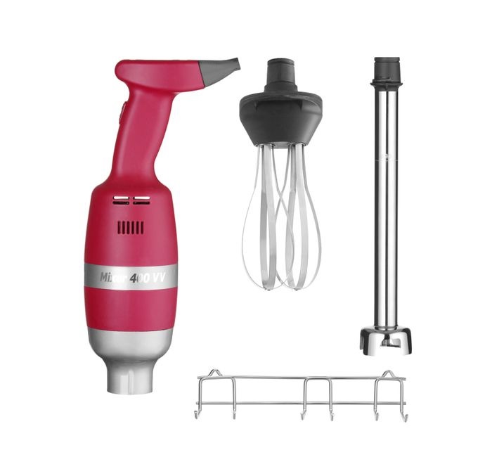 Hendi Mixer A Immersione Profi Line 400 W - Velocità Regolabile, Struttura in Fibra di Nylon Rinforzata, Asta e Lama in Acciaio Inox, Set con Rastrelliera e Attacco per Frusta