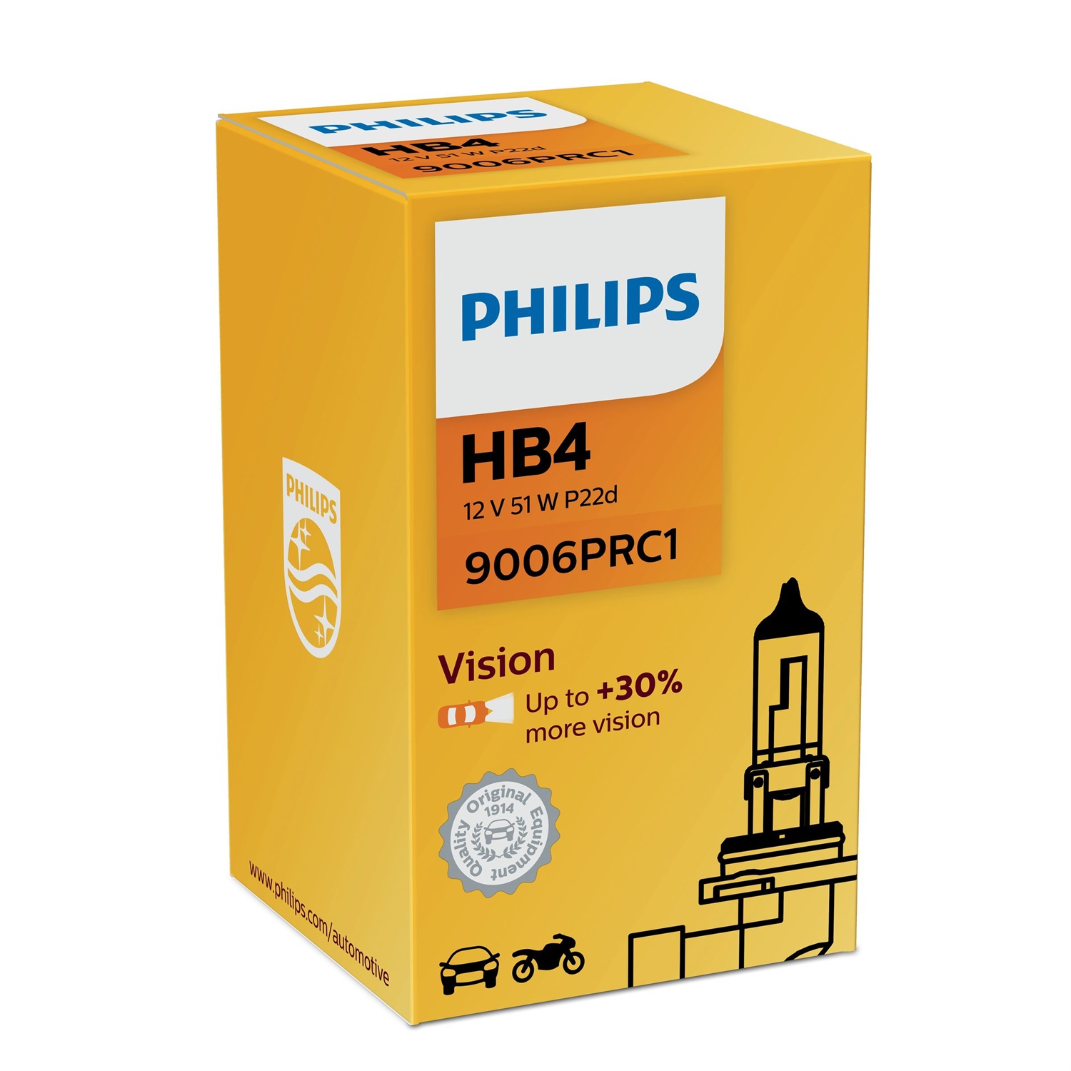 Philips 9006PRC1 Lampada HB4 Vision - 12V 51W, Fascio Lungo e Maggiore Luminosità