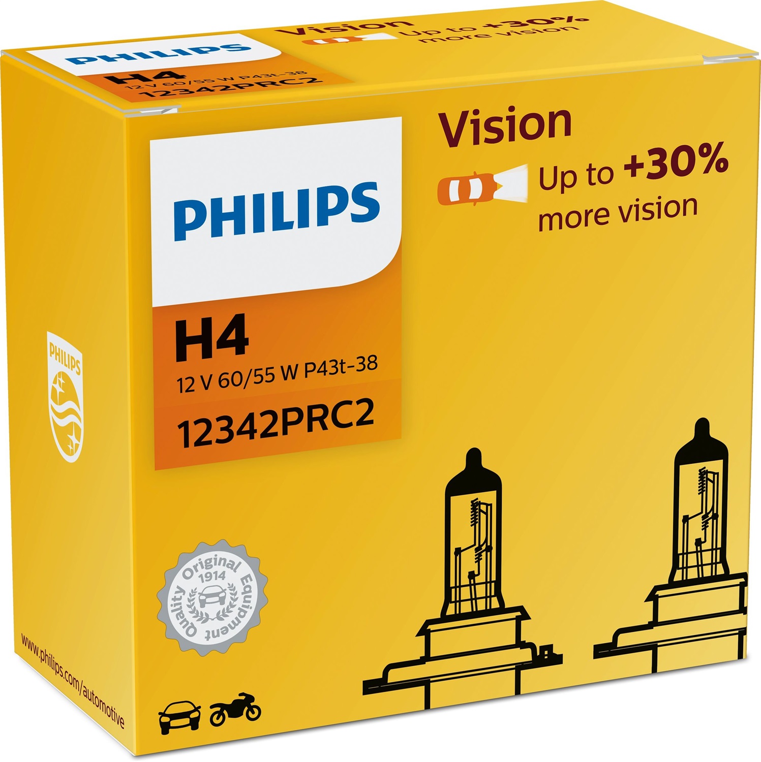 Philips Lampadina Alogena H4 12V 55W 12342PRC2 - Alta Qualità e Resistente